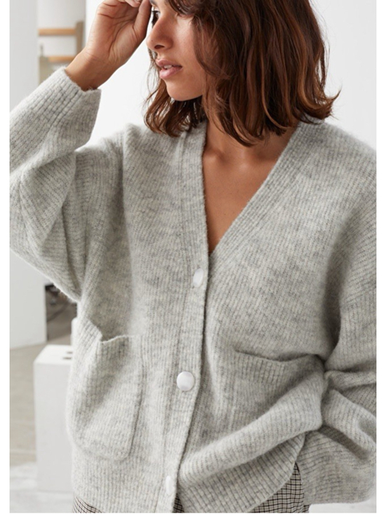 & Other Stories Sweaters - & OTHER STORIES Alpaca Wool Blend Cardigan Small Gray Melange Pockets Oversized